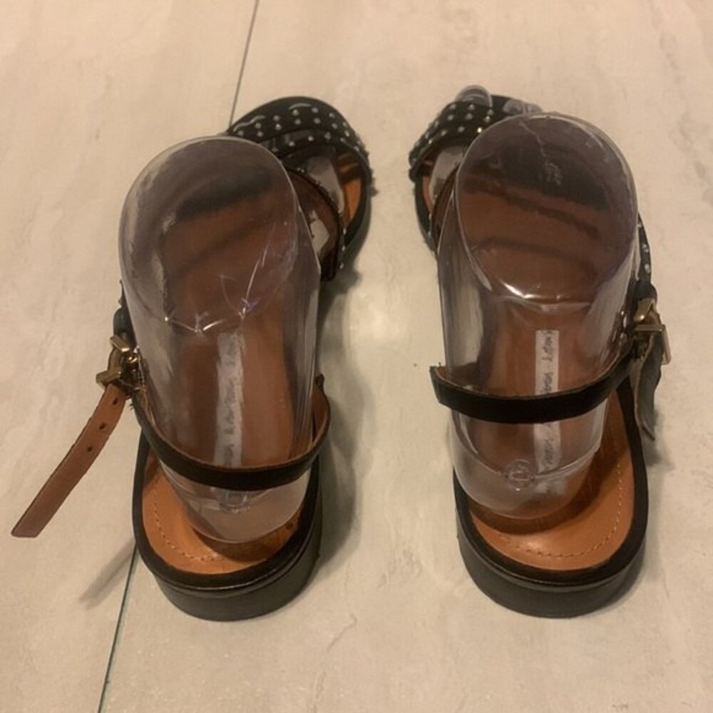 & Other Stories Strappy Flat Sandals US 9.5 Leather Black Studded Rhinestone - Picture 5 of 16